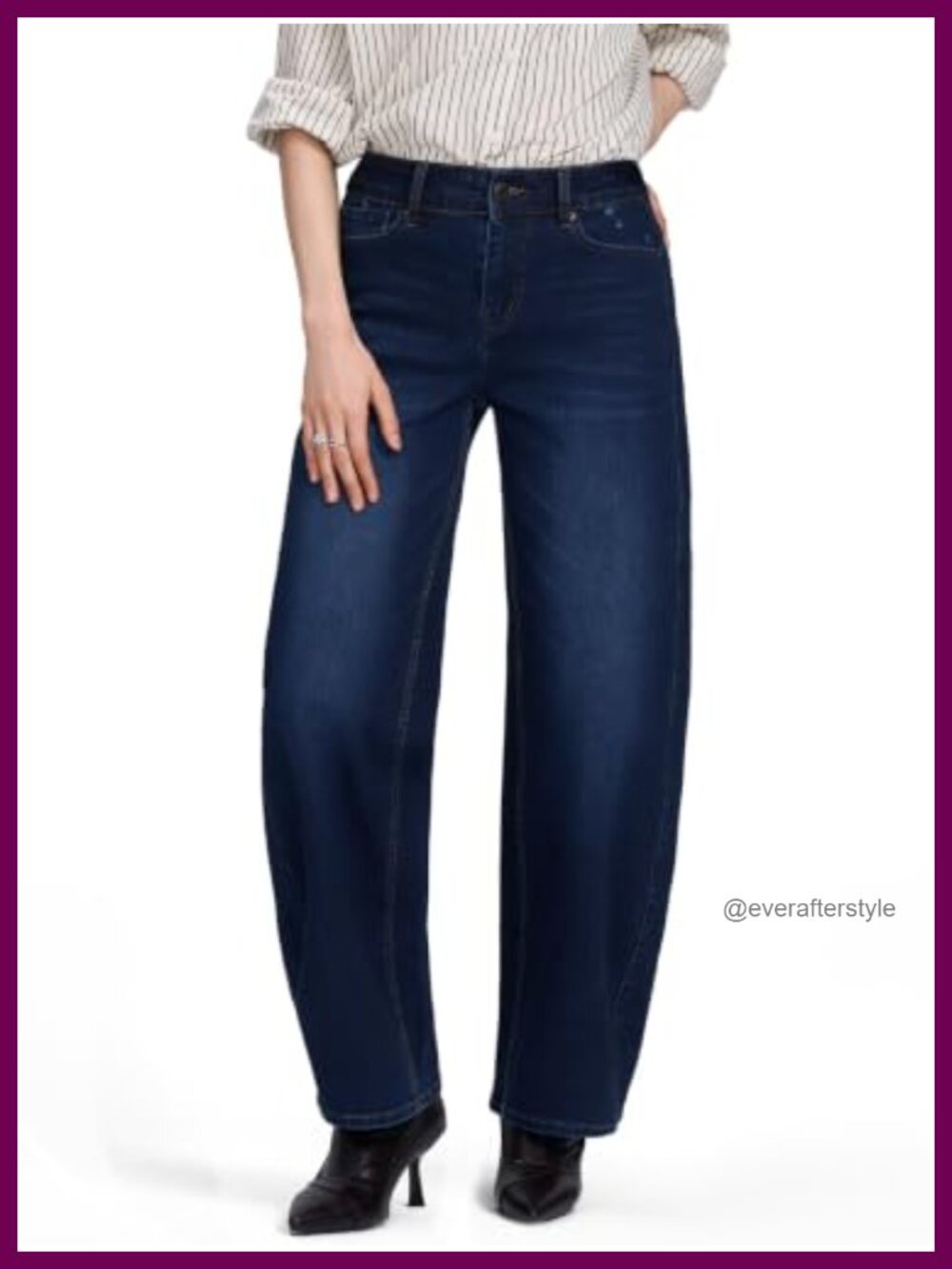 High Waisted Barrel Jeans Wide Leg Stretch Denim Full Length